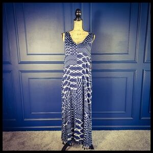 Tribal Blue Sleeveless Tassel Midi Dress Size Small